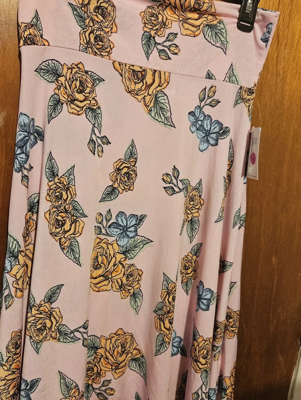 Lularoe Azure Pink Floral A-line Skirt with Yellow Roses Size Medium Nwt